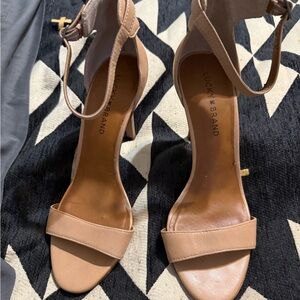 Lucky Brand Beige/Tan Open-Toe Ankle Strap Heels